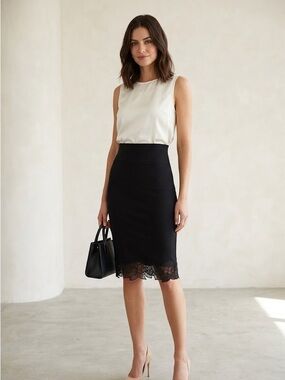 bebe Black Pencil Skirt with Lace Hem